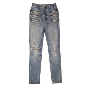 NEW UNRAVEL PROJECT Denim Zip-Embellished Skinny Jeans Size 26 $930